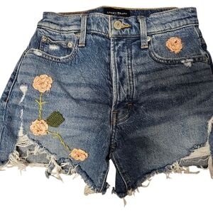 Lucky Brand Distressed Blue Jean Shorts with Floral Embroidery Used